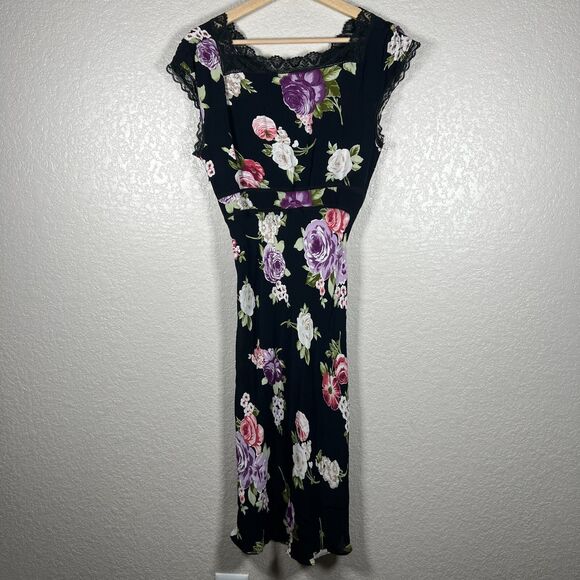 Vintage American Angel Midi Dress Women M Petite Floral Babydoll Lace Whimsigoth - Picture 5 of 7